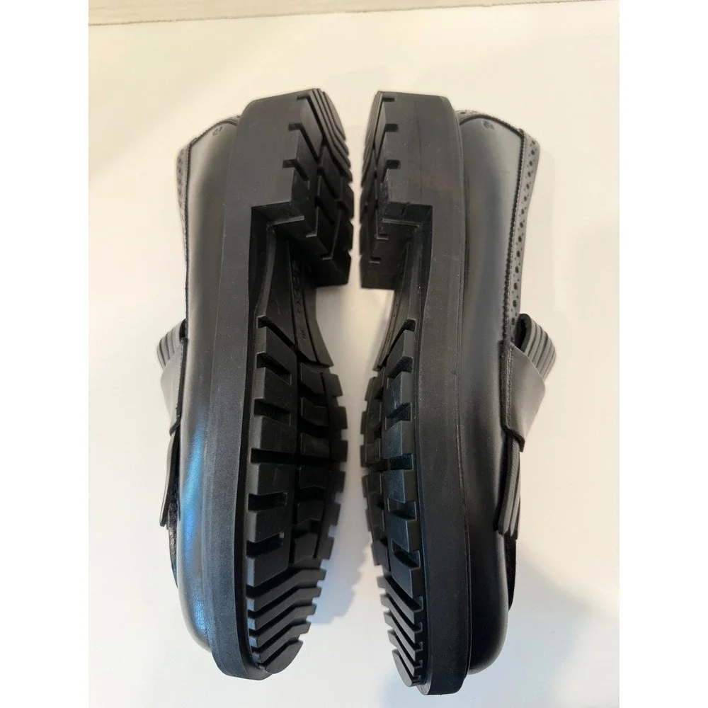 ECCO New Preppy Black Leather Lug Sole Kiltie Penny Loafer Slip On Shoes 10
